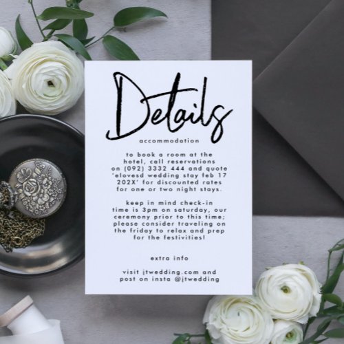 Stylish Modern Editable Black White Wedding Enclosure Card