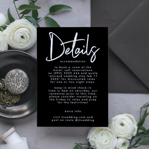 Stylish Modern Editable Premium Black Wedding Enclosure Card