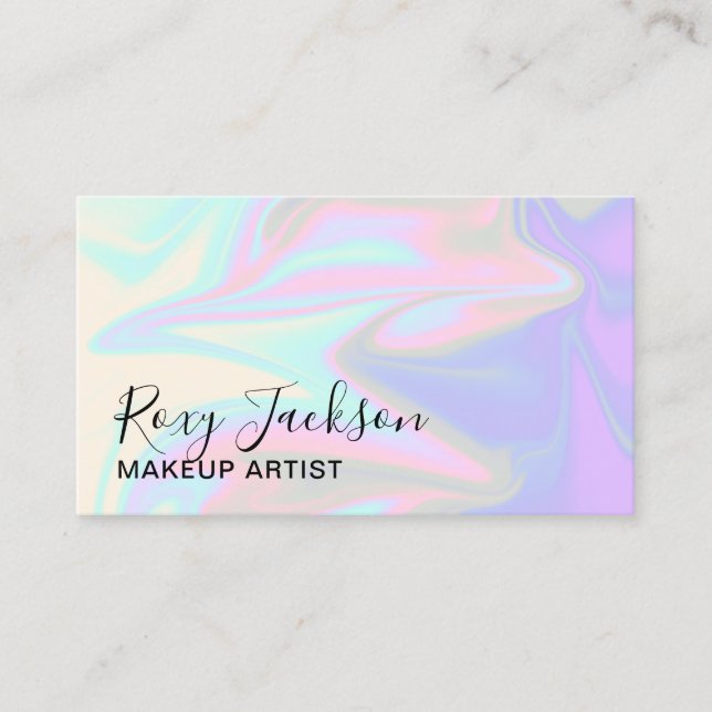 Stylish modern elegant chick holographic makeup business card (Front)