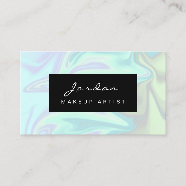 Stylish modern elegant chick holographic makeup business card (Front)