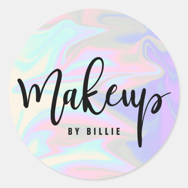 Stylish modern elegant chick holographic makeup classic round sticker (Front)