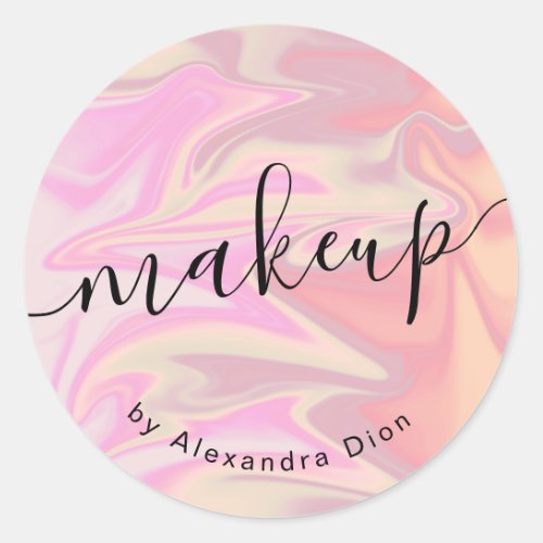 Stylish modern elegant chick holographic makeup classic round sticker
