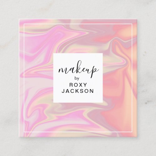 Stylish modern elegant chick holographic makeup square business card