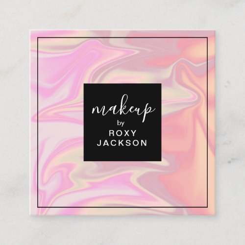 Stylish modern elegant chick holographic makeup square business card