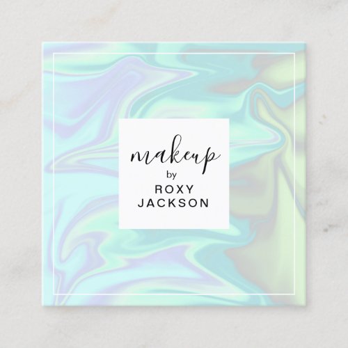 Stylish modern elegant chick holographic makeup square business card