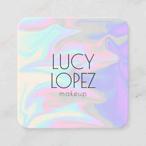 Stylish modern elegant chick holographic makeup square business card