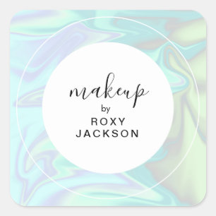 Stylish modern elegant chick holographic makeup square sticker