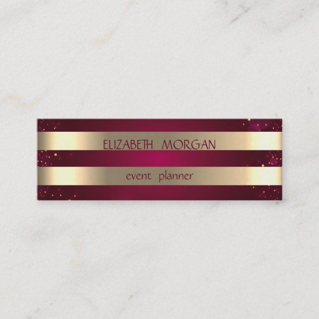 Stylish Modern Elegant Gold Striped,Red Mini Business Card (Front)