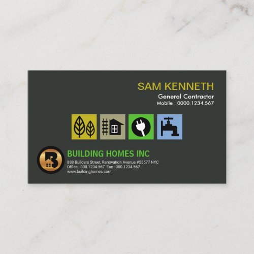 Stylish Modern Elegant Green Contractors Placard Business Card
