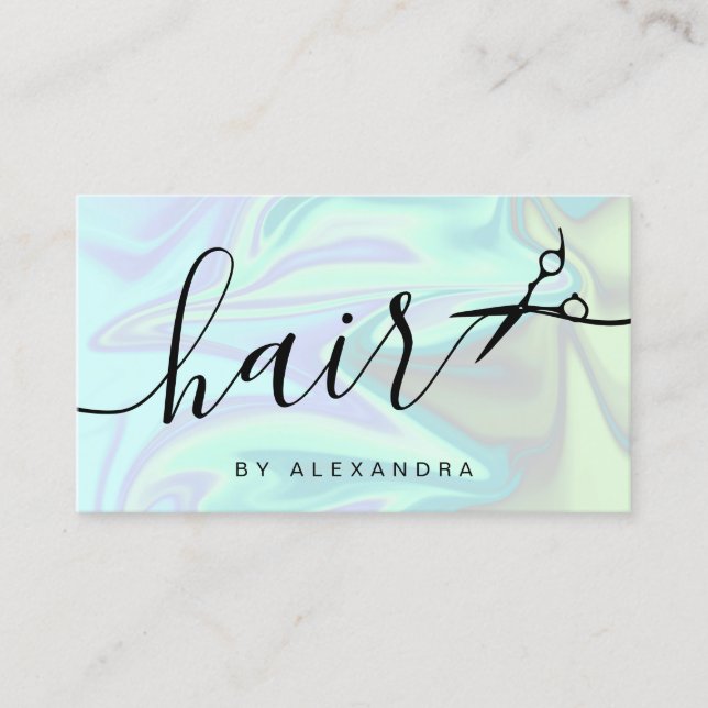 Stylish modern elegant holographic hairstylist business card (Front)