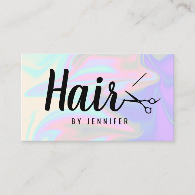 Stylish modern elegant holographic hairstylist business card (Front)