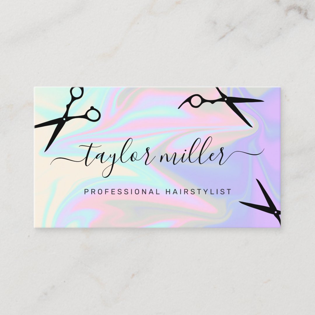 Stylish modern elegant holographic hairstylist business card Zazzle