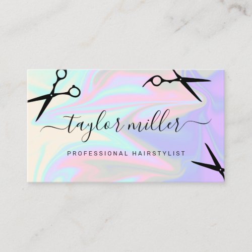 Stylish modern elegant holographic hairstylist business card