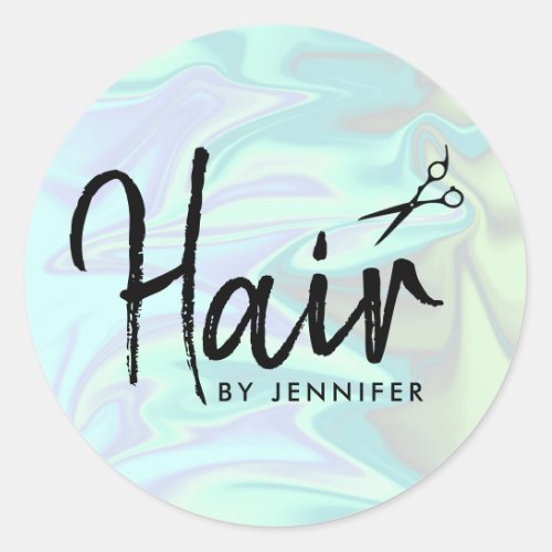 Stylish modern elegant holographic hairstylist classic round sticker