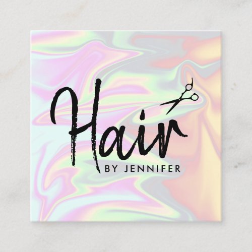 Stylish modern elegant holographic hairstylist square business card