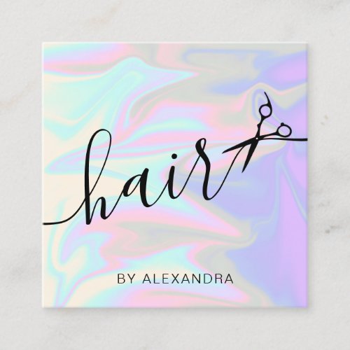 Stylish modern elegant holographic hairstylist square business card