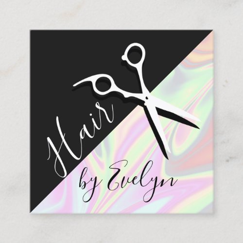 Stylish modern elegant holographic hairstylist square business card