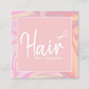Stylish modern elegant holographic hairstylist square business card