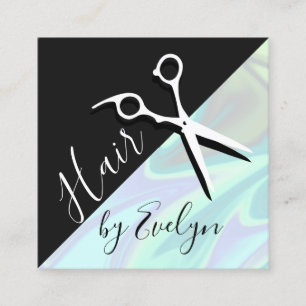 Stylish modern elegant holographic hairstylist square business card