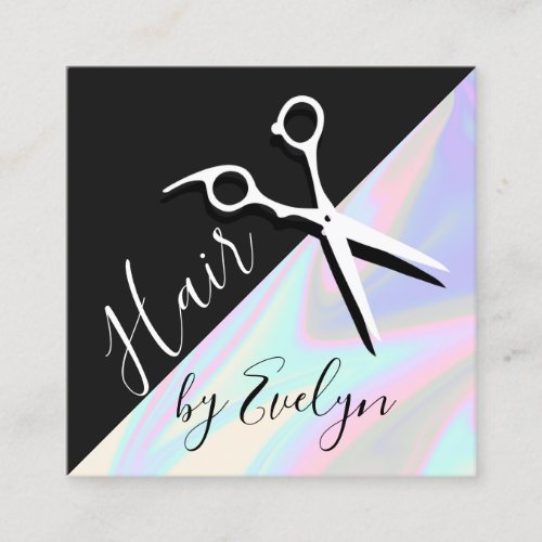 Stylish modern elegant holographic hairstylist square business card