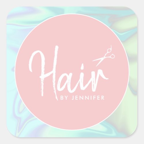 Stylish modern elegant holographic hairstylist square sticker