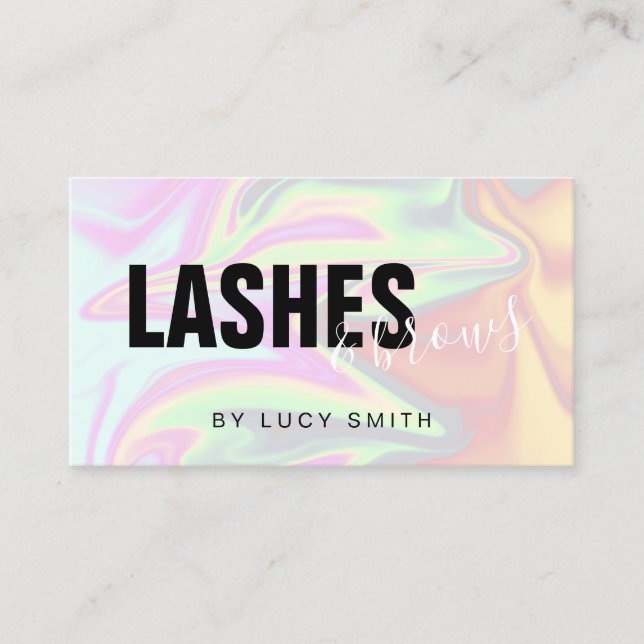 Stylish modern elegant holographic lashes & brows business card (Front)