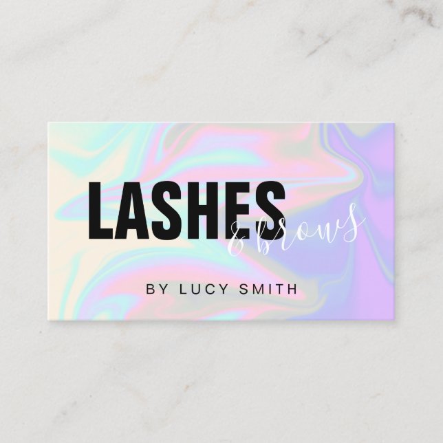 Stylish modern elegant holographic lashes & brows business card (Front)
