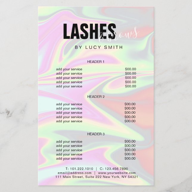 Stylish modern elegant holographic lashes & brows  flyer (Front)