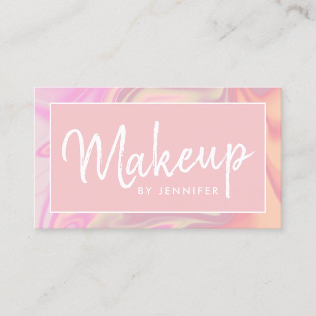 Stylish modern elegant holographic makeup artist business card (Front)