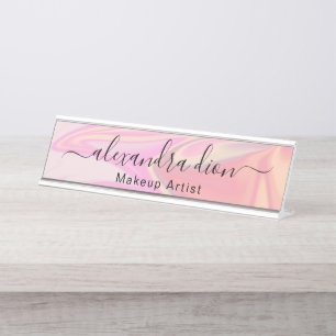 Stylish modern elegant holographic makeup artist desk name plate