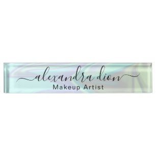 Stylish modern elegant holographic makeup artist desk name plate