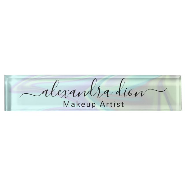Stylish modern elegant holographic makeup artist  desk name plate (Front)
