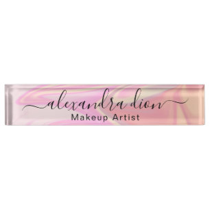 Stylish modern elegant holographic makeup artist  desk name plate