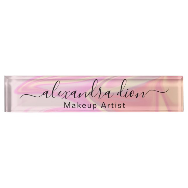 Stylish modern elegant holographic makeup artist  desk name plate (Front)