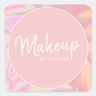 Stylish modern elegant holographic makeup artist square sticker