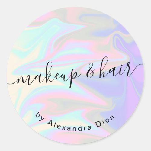 Stylish modern elegant holographic makeup  hair classic round sticker