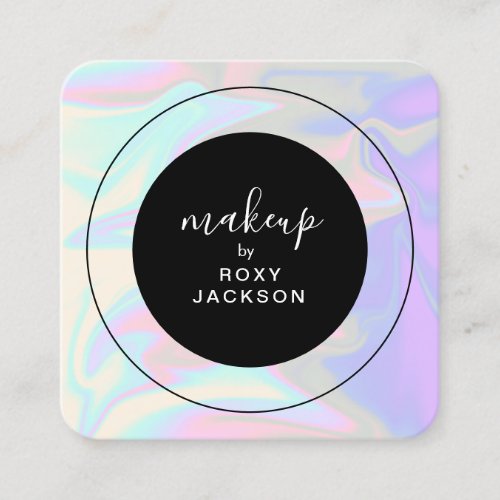 Stylish modern elegant holographic makeup square business card