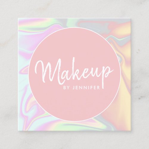 Stylish modern elegant holographic makeup square business card