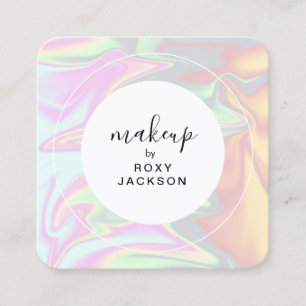 Stylish modern elegant holographic makeup square business card