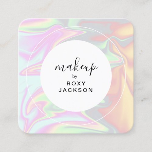 Stylish modern elegant holographic makeup square business card