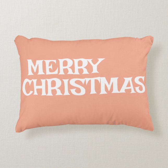 STYLISH MODERN ELEGANT MERRY CHRISTMAS PEACH COLOR ACCENT PILLOW (Front)