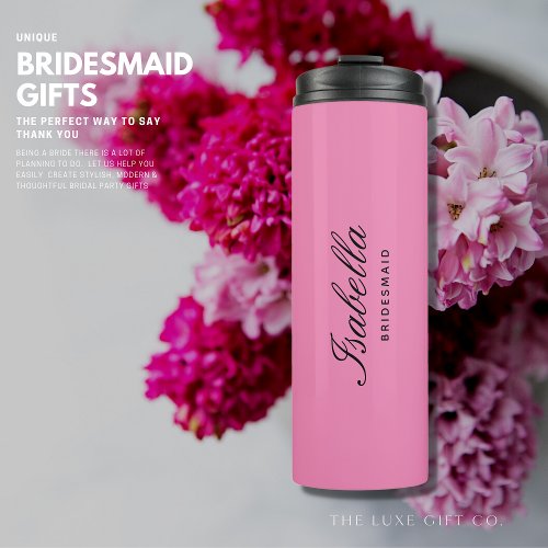 Stylish Modern Elegant Pink Bridesmaid Monogram Thermal Tumbler