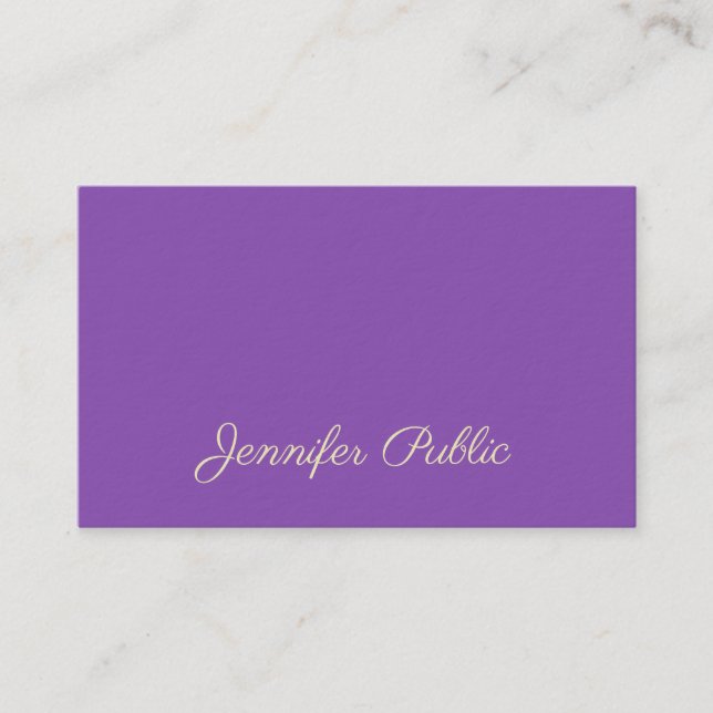 Stylish Modern Elegant Purple Hand Script Template Business Card (Front)