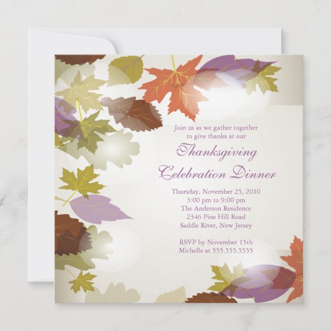 Stylish Modern Fall Leaves Thanksgiving Invitation (Front)