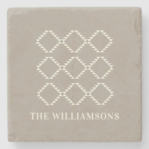 Stylish Modern Farmhouse Geometric in Taupe Name   Stone Coaster