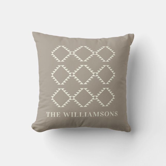 Stylish Modern Farmhouse Geometric in Taupe Name  Throw Pillow (Front)