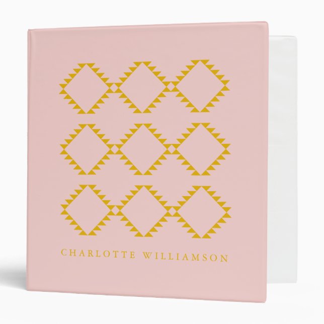 Stylish Modern Farmhouse Geometric Pink Custom 3 Ring Binder (Front/Inside)