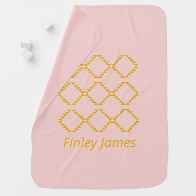 Stylish Modern Farmhouse Geometric Pink Custom Baby Blanket (In Situ)