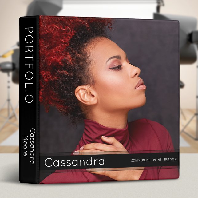 Stylish Modern Fashion Model Portfolio Photo 3 Ring Binder (Several binder sizes to choose from. Uses standard size page inserts (not included).)