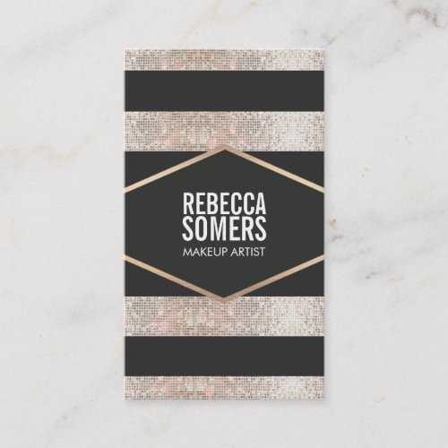 Stylish Modern Faux Sequin Striped Beauty Business Card